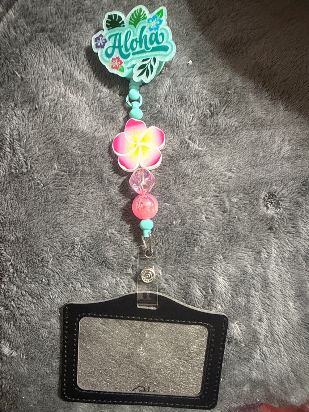Aloha Floral Badge Reel ID Holder - Teal & Pink